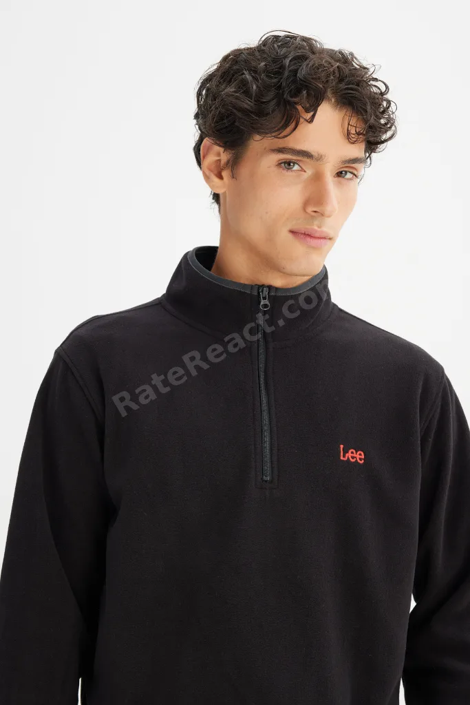 Regular Fit Normal Kesim Dik Yaka Fermuarlı Erkek Siyah Polar