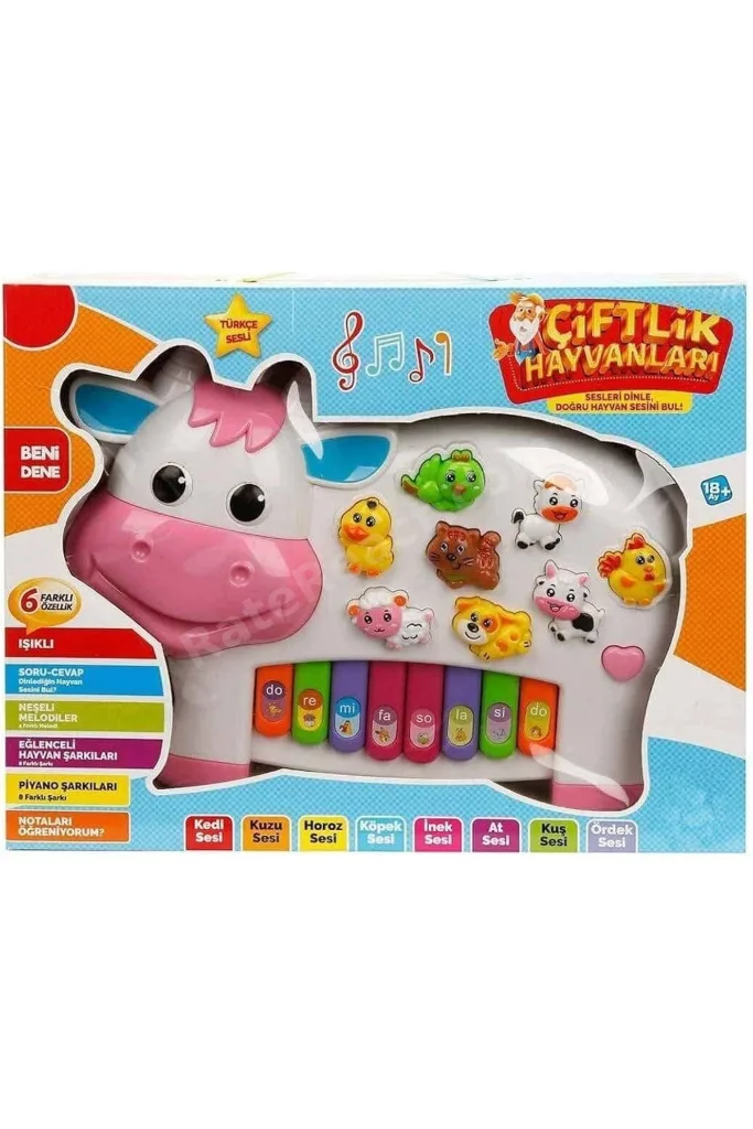 İnek Piyanom! Işıklı Sesli Müzikli 6 Farklı Özellikli Hayvan Sesi Çıkartan Şarkılı Oyuncak Piyano