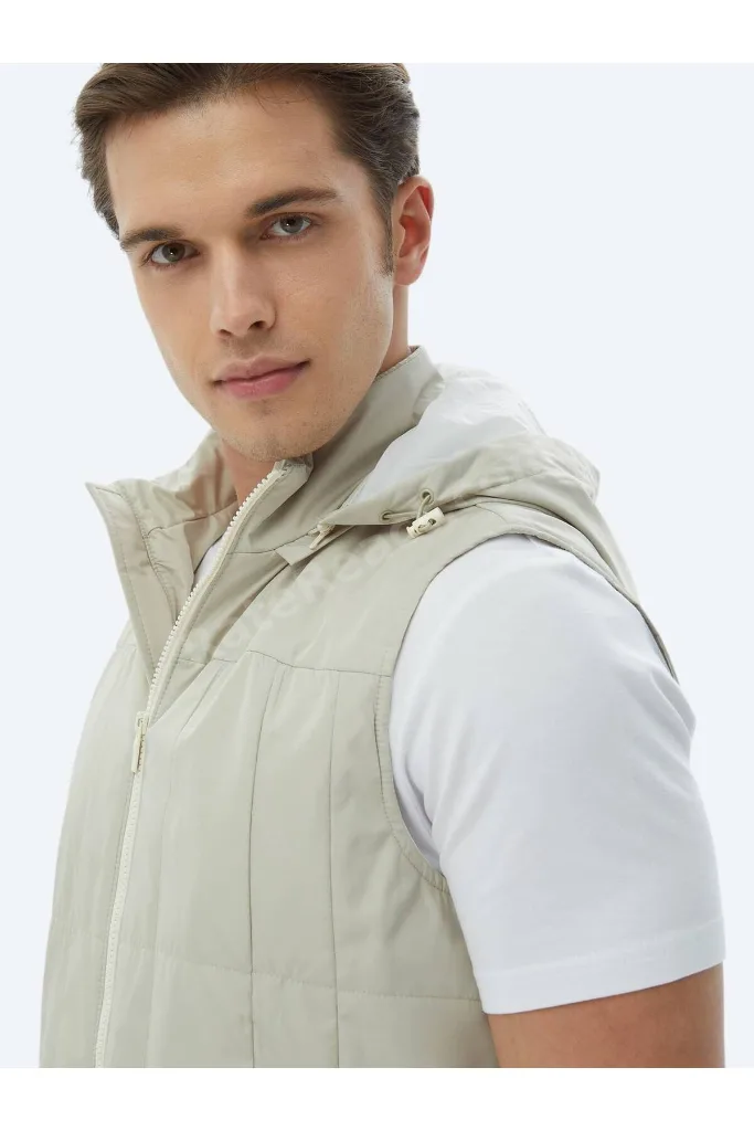 Açık Haki Regular Fit Kapüşonlu Casual Dokuma Spor Yelek