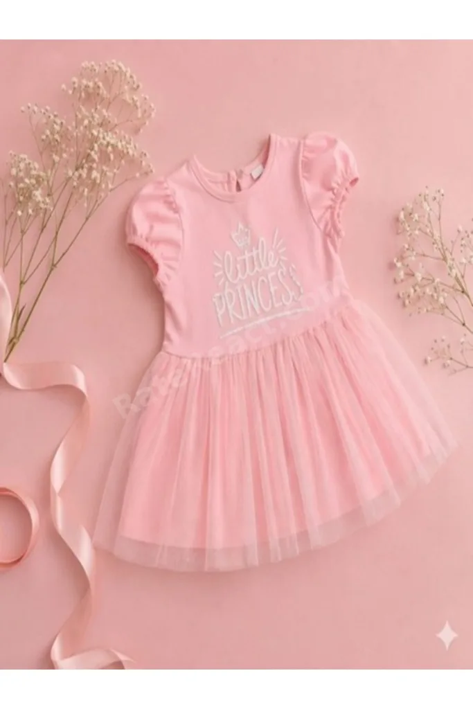 Little Princess Tütülü Kız Bebek Elbise – Pudra Pembe Mercan Prenses Model Kabarık Tül Şık Bebek Elbisesi