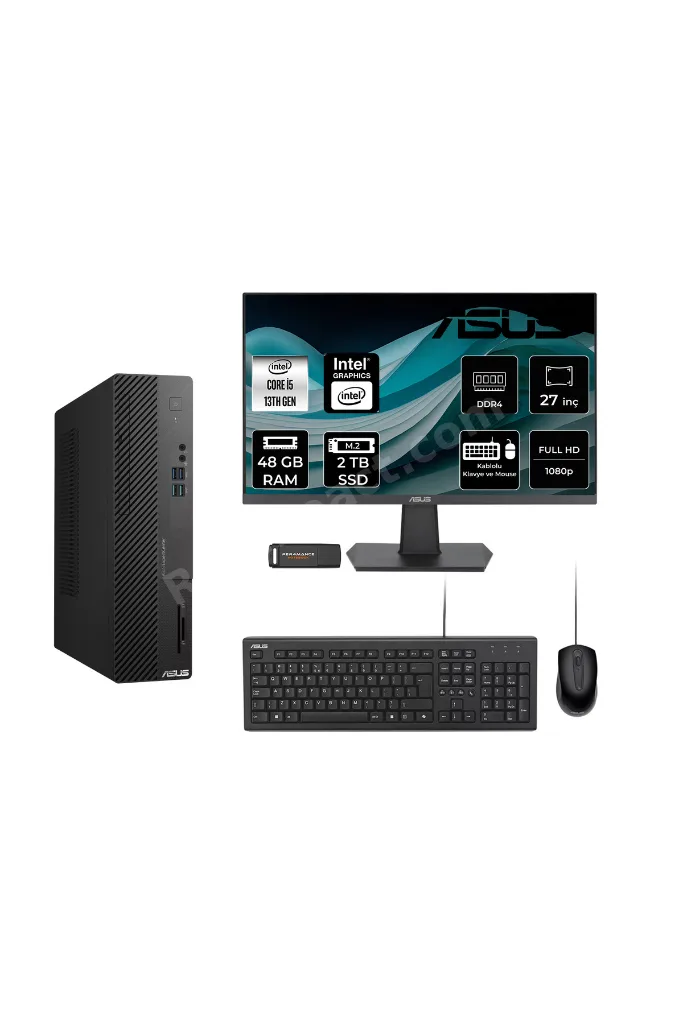 Expertcenter D500SE i5 13400 48GB RAM 2TB SSD 27" FHD FreeDOS D500I58512BODP407 Masaüstü Bilgisayar + Per4 USB