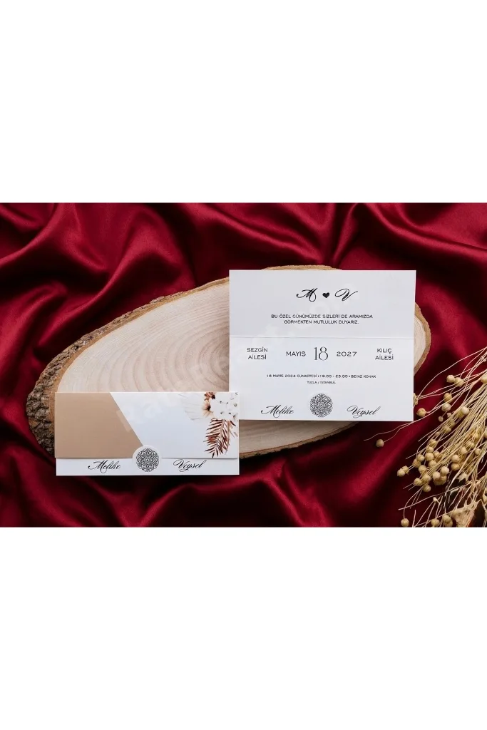 Düğün Davetiyesi / Nişan Davetiyesi / Nikah Davetiyesi / (50 Adet) Baskı Hariç Davetiye 2096