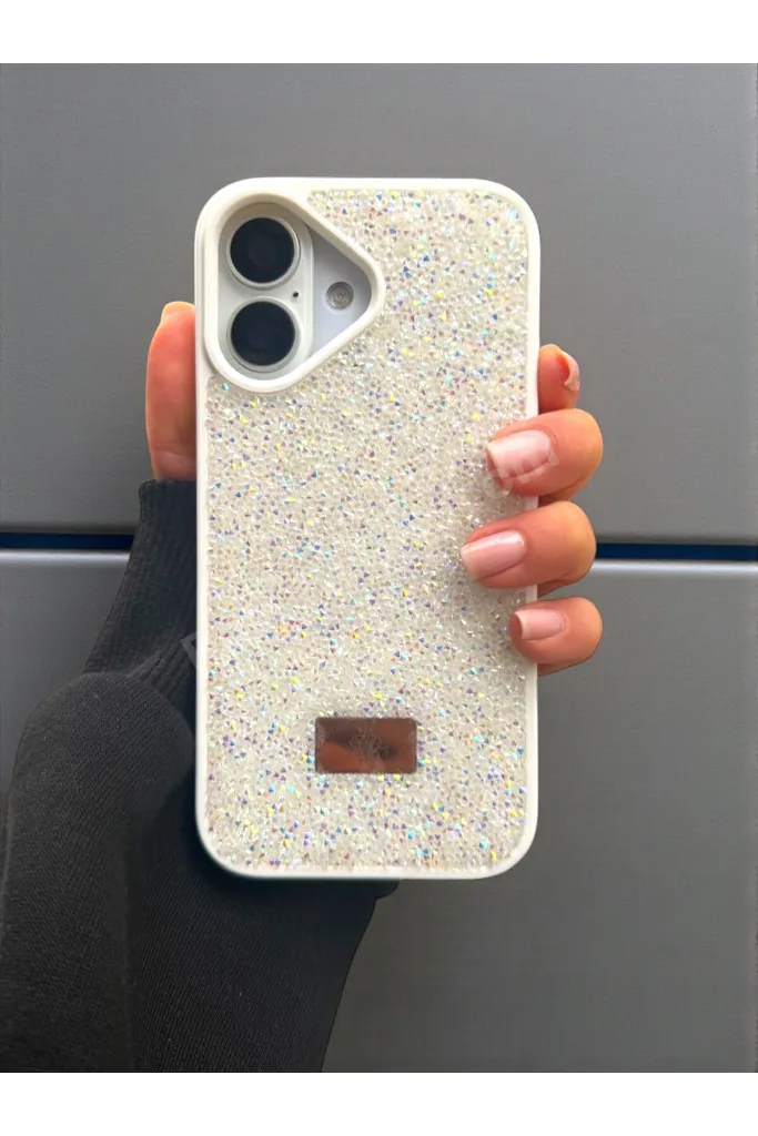 iPhone 16 Uyumlu – Beyaz Taşlı Işıltılı Silikon Kılıf Darbeye Karşı Dayanıklı Kapak