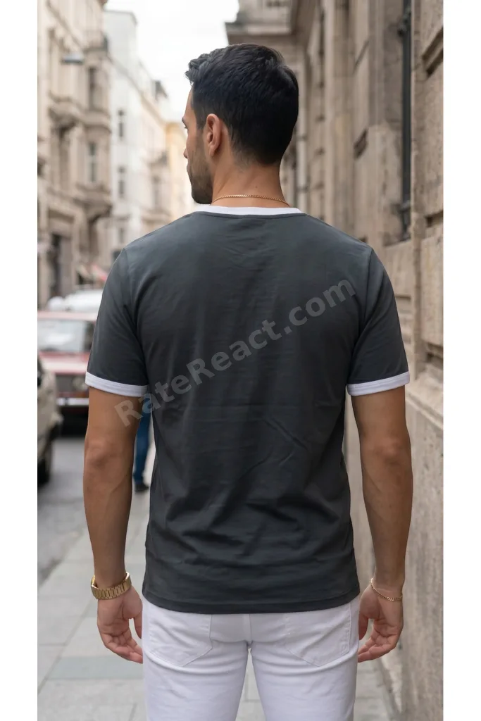 Erkek Gri Renkli Tişört Bisiklet Yaka Kol Garnili Regular T-shirt