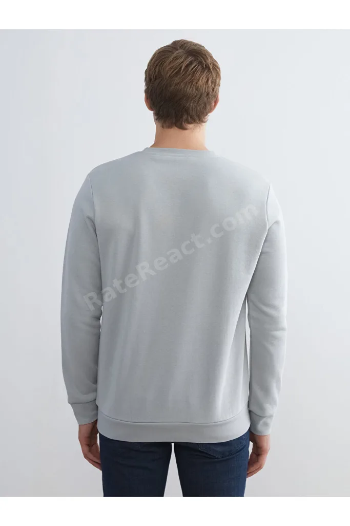 Gri Bisiklet Yaka Erkek Kalın Sweatshirt