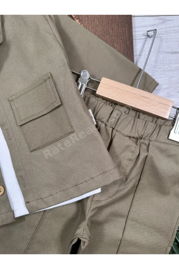 Gabardin Safari Ceket Badili Likralı Mevsimlik 3lü Erkek Bebek ve Çocuk Takım