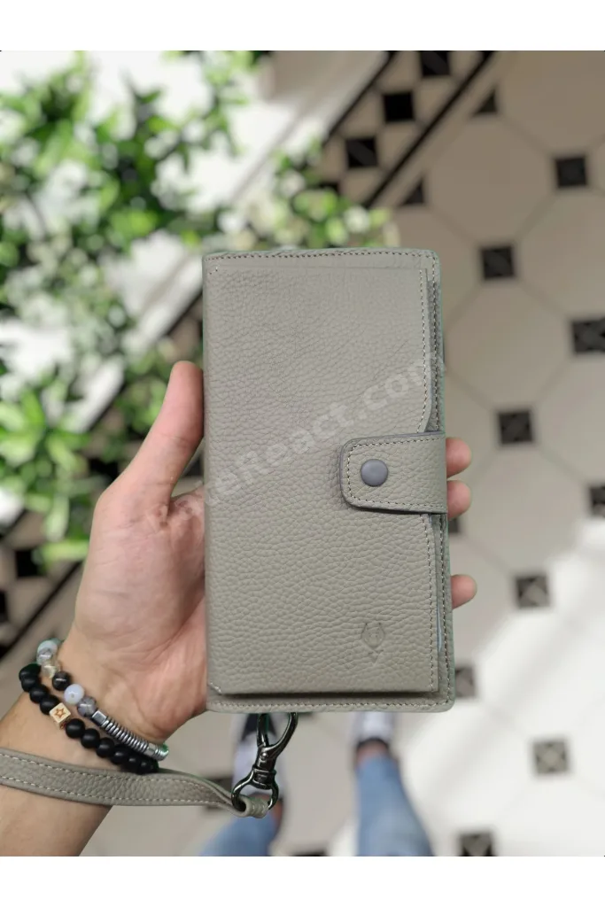 904 Hakiki Deri Kişiye Özel Telefon Hazneli Dıştan Çıtçıtlı Cüzdan El Çantası