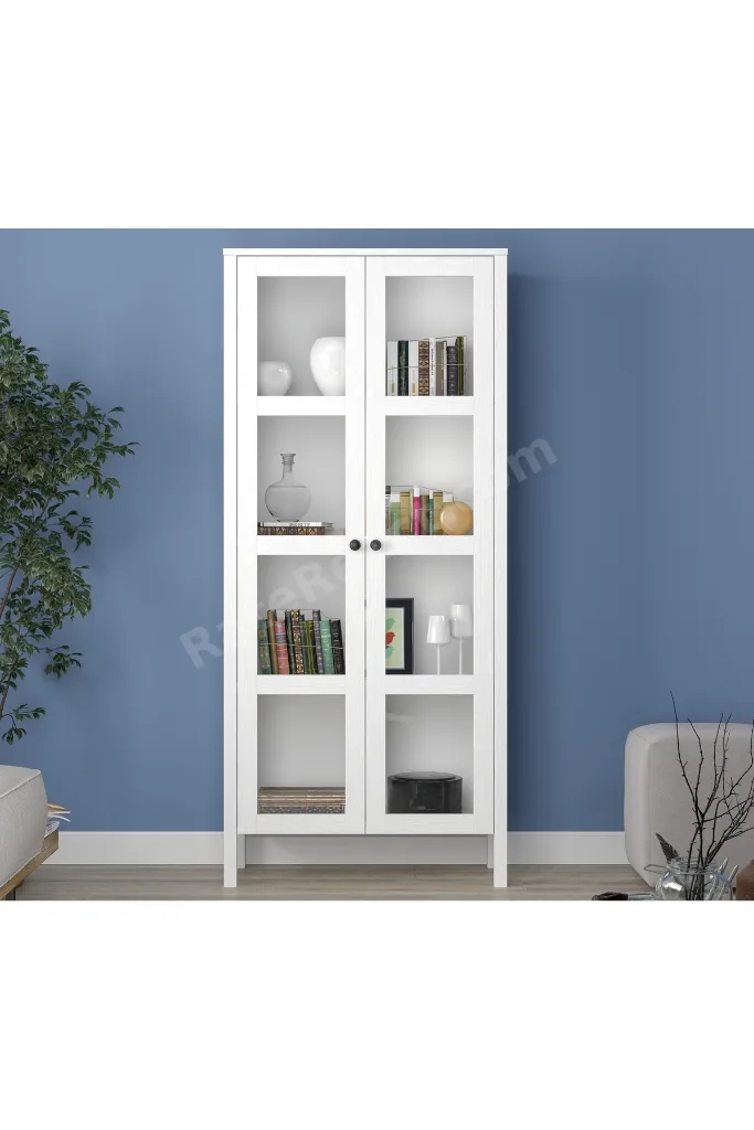 Sakura Romy Cam Kapaklı Çok amaçlı dolap/Kitaplık/Vitrin-wood Beyaz-minifiks Bağlantılıa