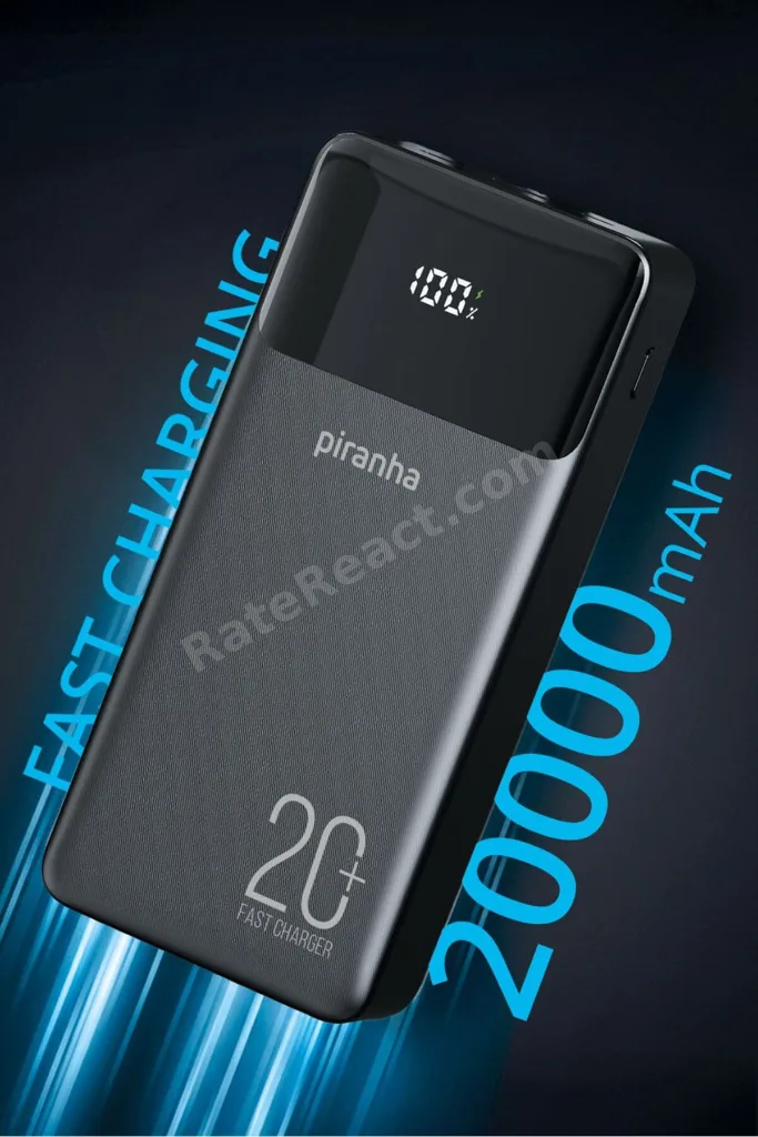 9047 20000 mAh Powerbank 20W PD+QC Hızlı Şarj | Dahili Kablolu Type-C & Lightning | LED Ekran Taşına