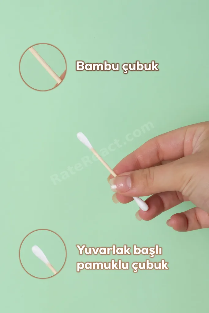 3134 Doğal Ahşap Bambu Saplı Standlı Kulak Temizleme Çubuğu Seti- 190 Adet