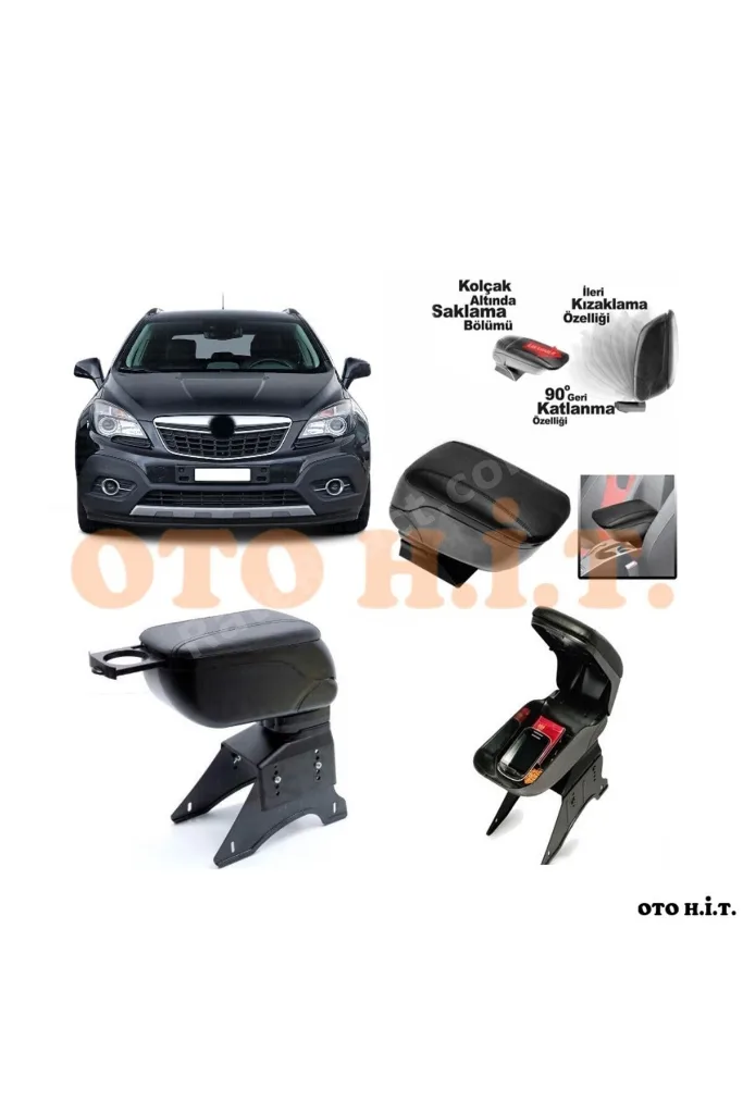 OPEL MOKKA Uyumlu Kol Dayama Ve Kolçak Sürgülü Bardaklıklı Ayarlanabilir Siyah Deri