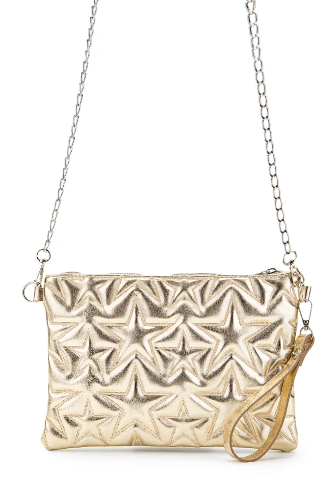 Yıldız Dikişli Clutch Star Kadın Çanta Gold Rugan