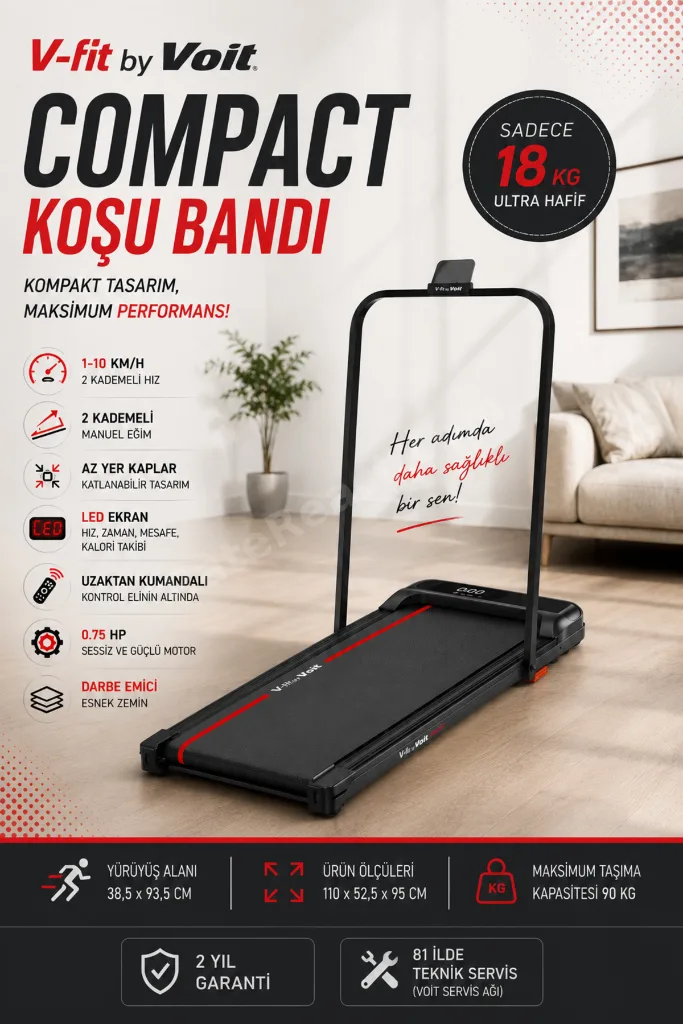Compact Katlanabilir Koşu Bandı – Manuel Eğimli & Uzaktan Kumandalı