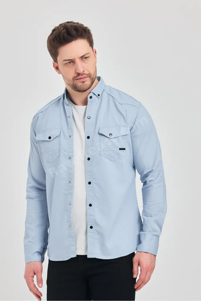 Slim Fit Erkek Kot Gömlek A.Mavi 5XL BEDEN 110-115 KİLO