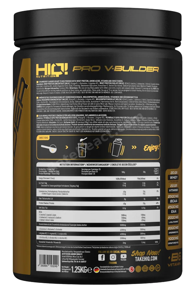 HIQ Pro V-Builder 1.25 Kg Milky Strawberry Flavored