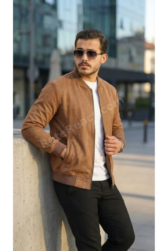 Erkek Scuba Süet Kumaş Bomber Hırka