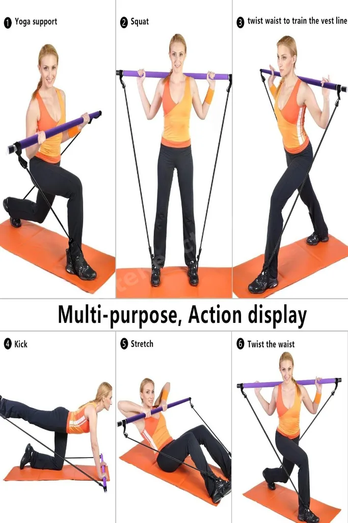 Pilates Bar Seti – Taşınabilir Direnç Lastikli Fitness Ekipmanı Yoga ve Pilates Egzersizleri İçin