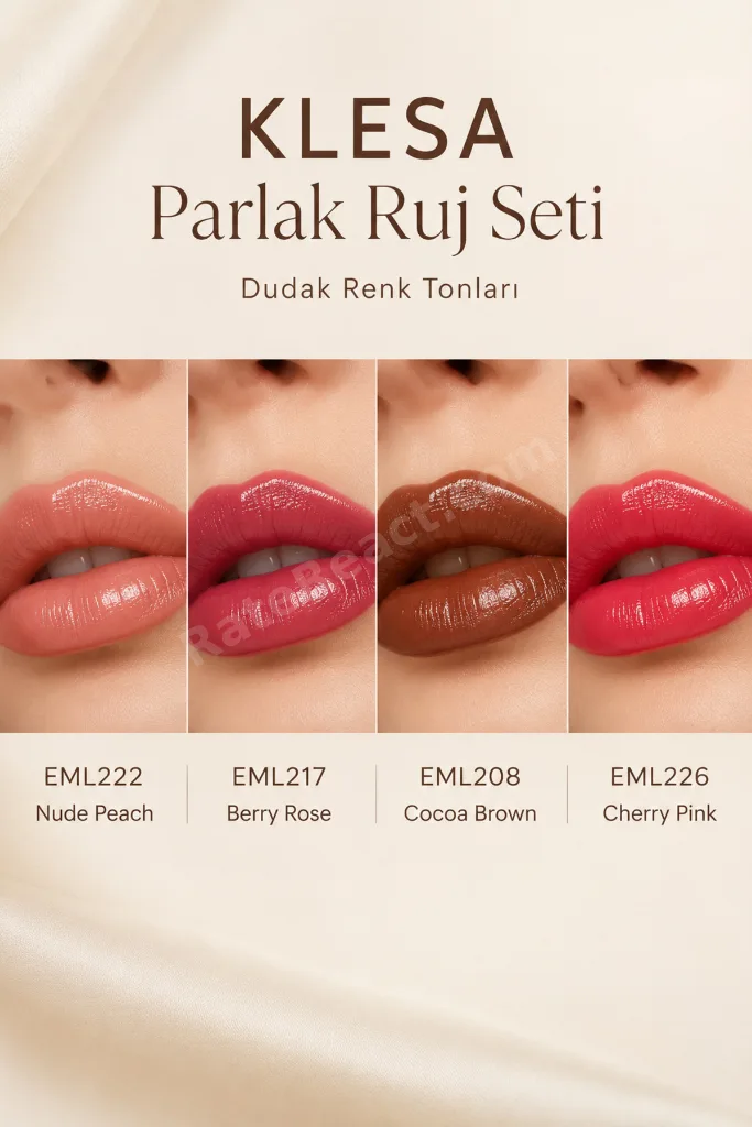 4'lü Parlak Ruj Seti 1 Nude Bordo Kahve Pembe Dudak Ruju