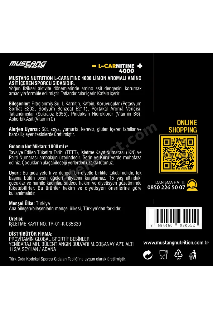 L-Carnitine 4000 Mg 1000 Ml 33 Servis Limon Aromalı + 2 x L-Karnitin Shot Hediyeli