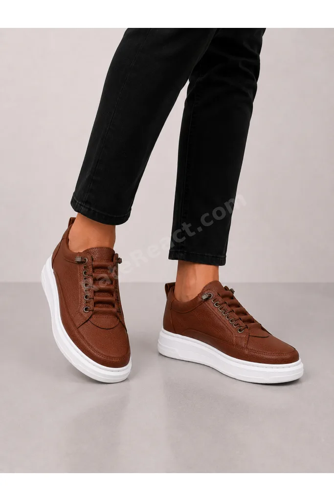 Erkek Kahverengi Sneaker Lastikli Günlük Spor Ayakkabı