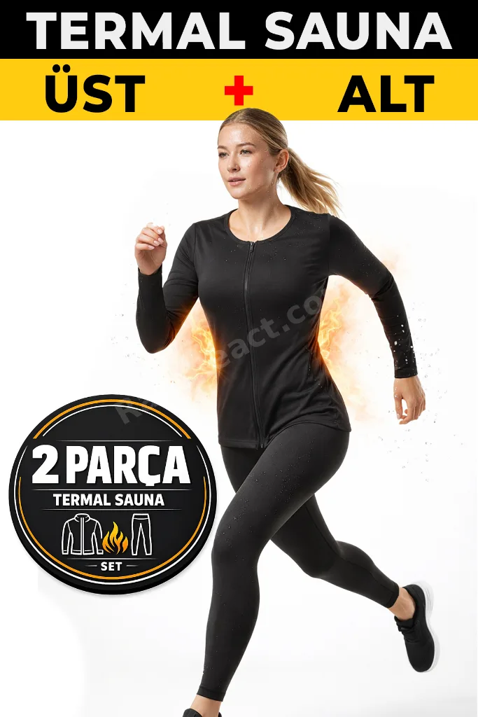 Termal Sauna Seti Terletici etki – Fermuarlı Uzun Kollu Üst + Termal Tayt (2’li Set)