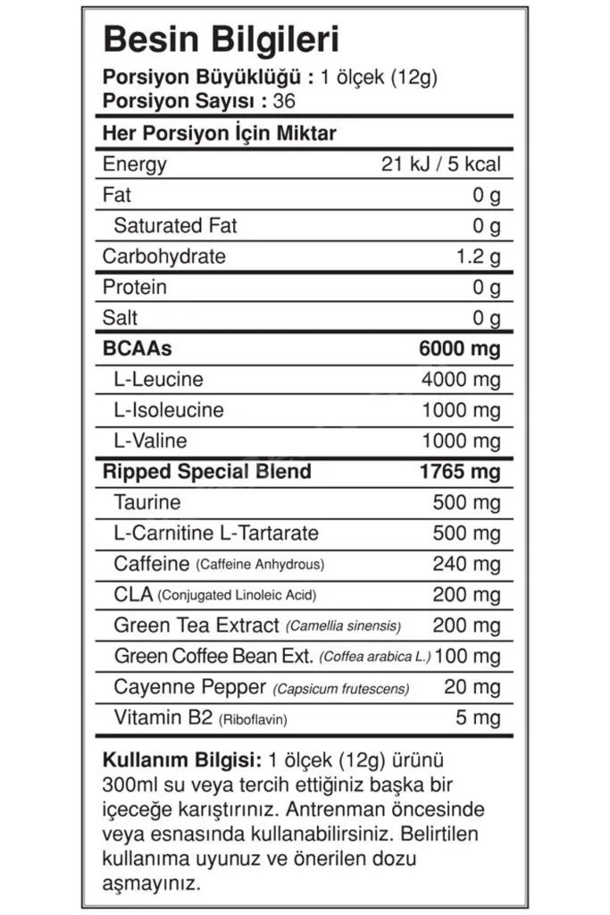 Amino Asit Bcaa Pro Ripped Kola Aromalı 432g 36 Servis