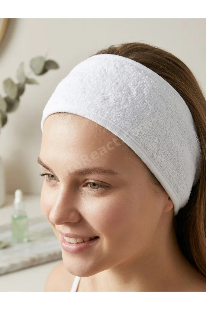 Cırt Cırtlı Beyaz Havlu Saç Bandı Unisex – Yoga, Spa, Cilt Bakımı & Makyaj İçin Ayarlanabilir Yumuşak Saç Bandana (9x65 cm)