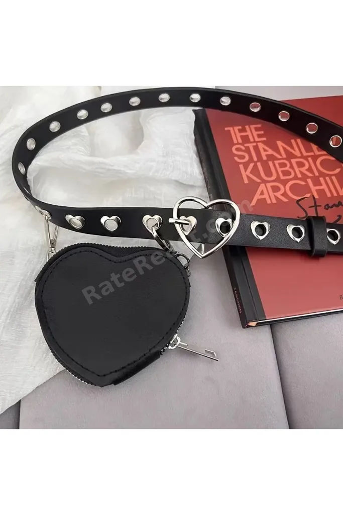 Kadınlar İçin Punk Tarzı Moda Kalpli Kemer ve Ayrılabilir Mini Kalp Bel Çantası