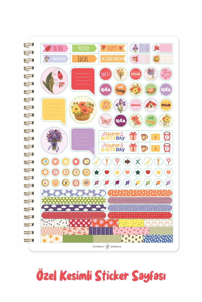 Floral Collection A5 Premium Spiralli Defter 90gr Çizgili + Sticker