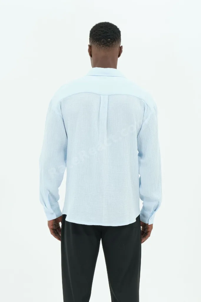 Oversize Cepli Erkek Müslin Gömlek 10XL’a Kadar Bebe Mavi