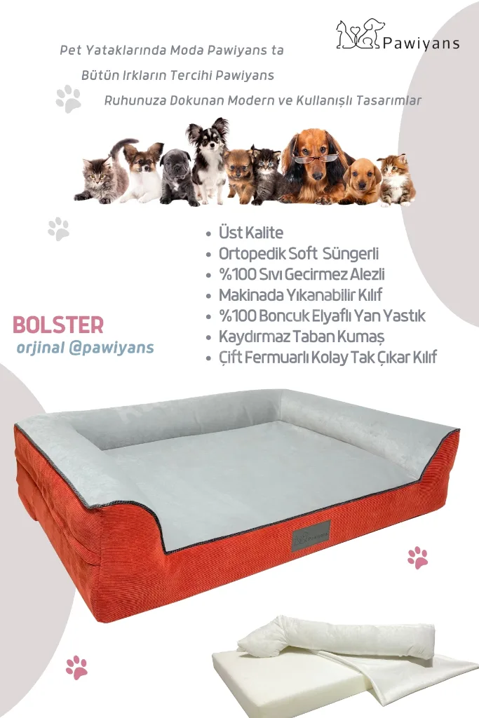 Üst Kalite Köpek Yatağı 6,5ve10 Cm Süngerli, Sıvı Geçirmez Alez,Yıkanır Kılıflı