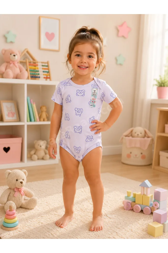 Kısa Kollu %100 Pamuk Çıtçıtlı Body renkli desenli unisex erkek kız body 3-6 yaş