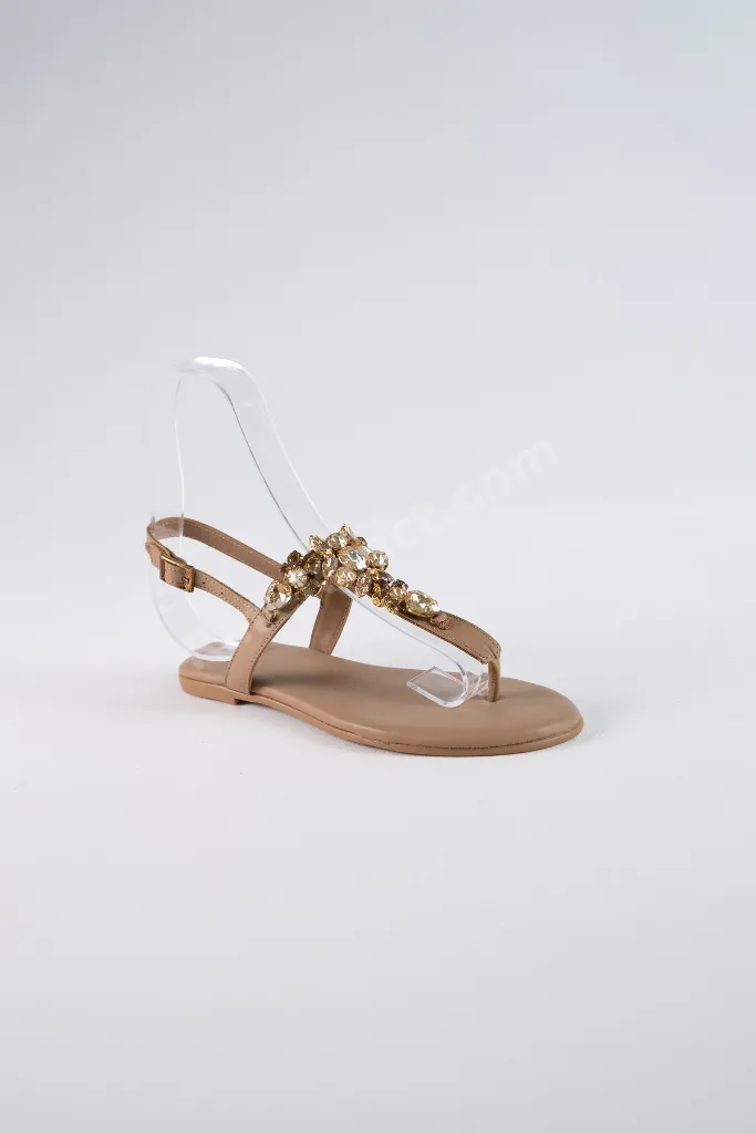 Lavion Nude Gold Taşlı Günlük Kadın Sandalet
