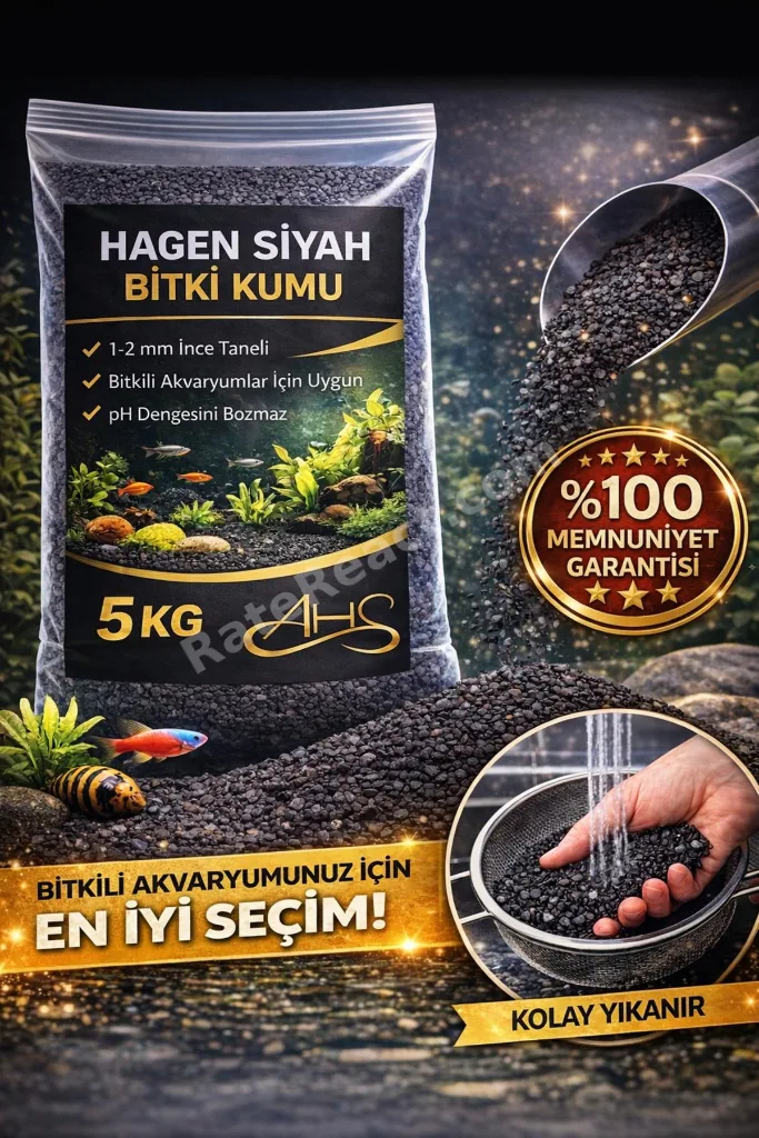 5 KG Hagen Siyah Bitki Kumu 1–2 mm | Bitkili Akvaryum Taban Kumu | pH Nötr Doğal Kum