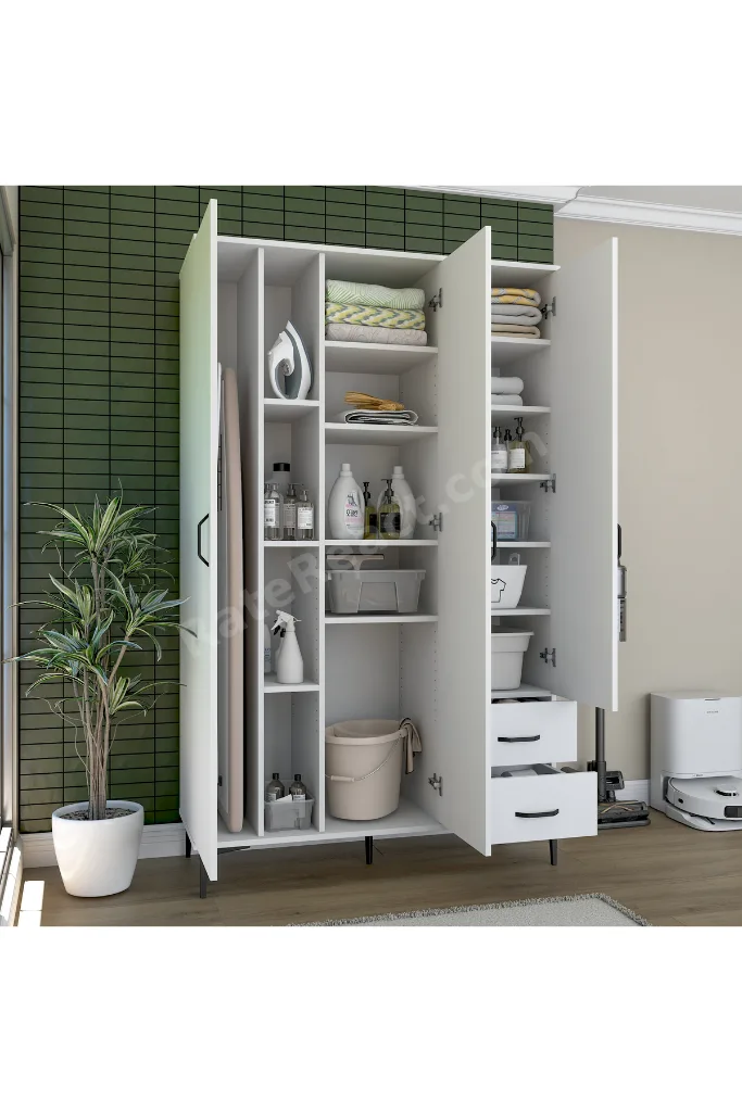 Rani KC105 Banyo Dolabı 3 Kapaklı 13 Raflı 2 Çekmeceli Çok Amaçlı Dolap Beyaz