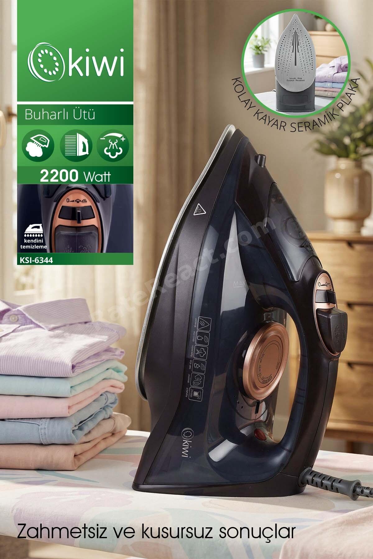 KSI-6344 Buharlı Ütü | 2200 Watt, Seramik Taban, 90g Şok Buhar, 220ml Su Haznesi
