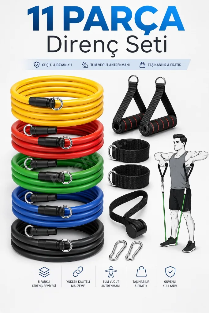 19-30 KG Ayarlanabilir Direnç Bandı Seti 11 Parça Spor Pilates Yoga Egzersiz Barfiks Spor Lastiği