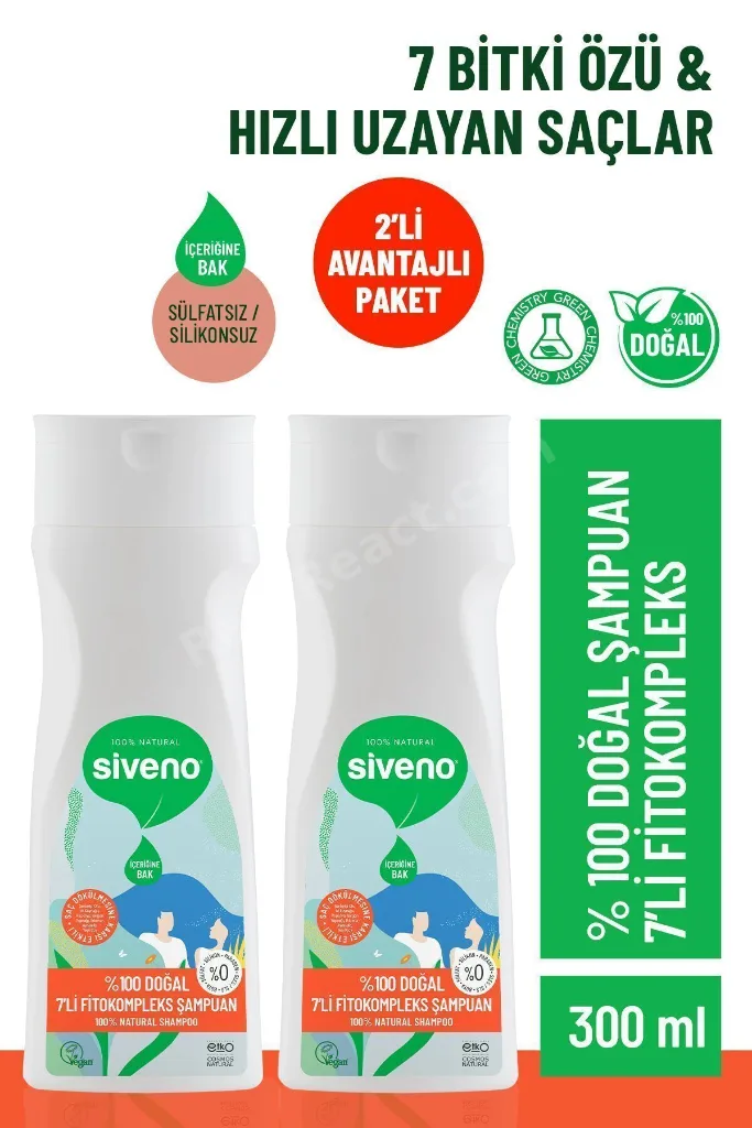 %100 Doğal Fitokompleks Şampuan 7 Bitki Yoğun Dökülme Karşıtı Dolgunlaştırıcı 300 ml X 2 Adet