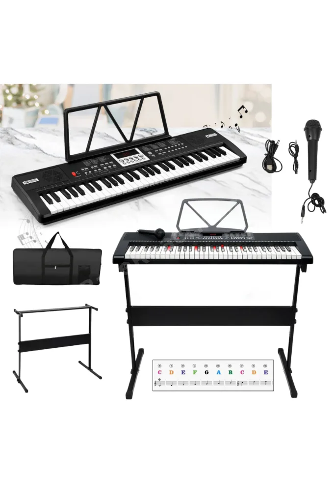 61 Tuşlu Elektronik Org Piyano Stantlı Mikrofonlu Çocuk Adaptör Ritimli Demolu Keyboard