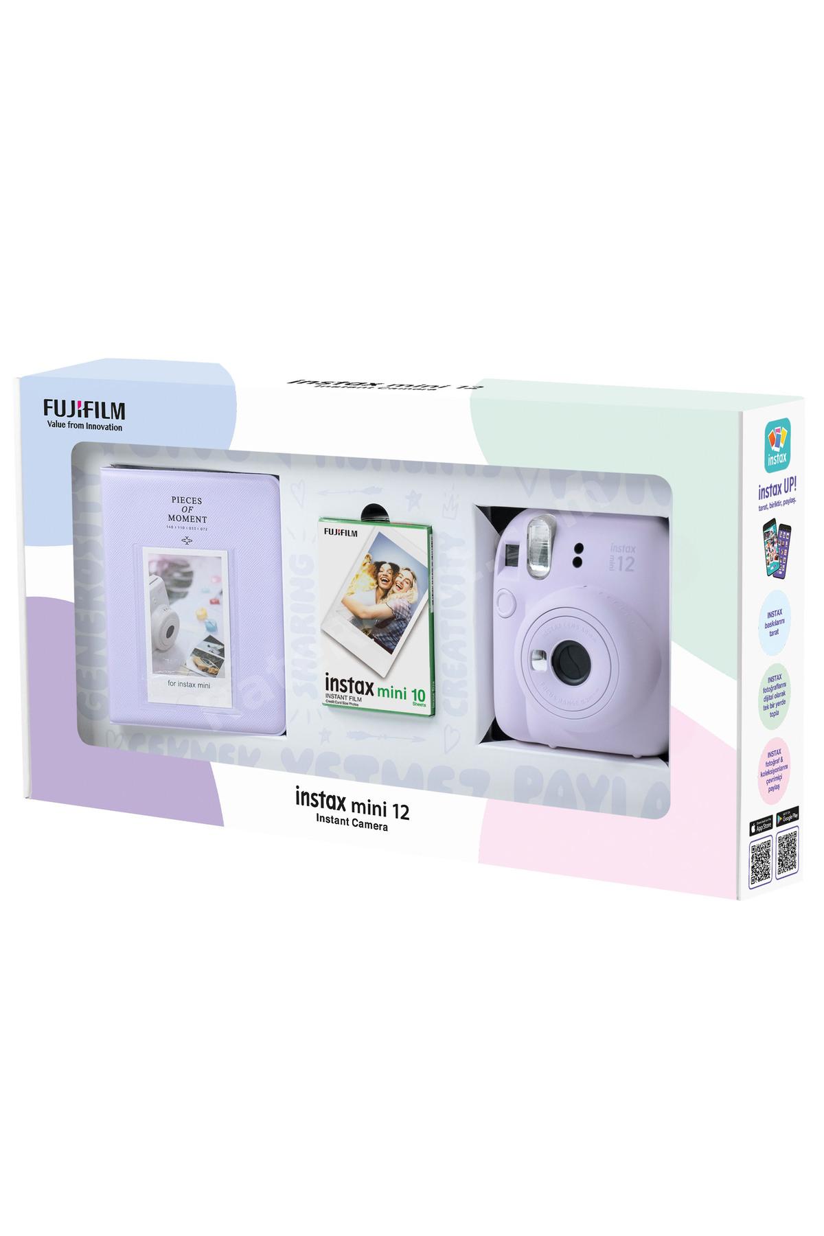 Instax mini 12 Lila Fotoğraf Makinesi 10'lu Film ve PVC Albüm Bundle Box