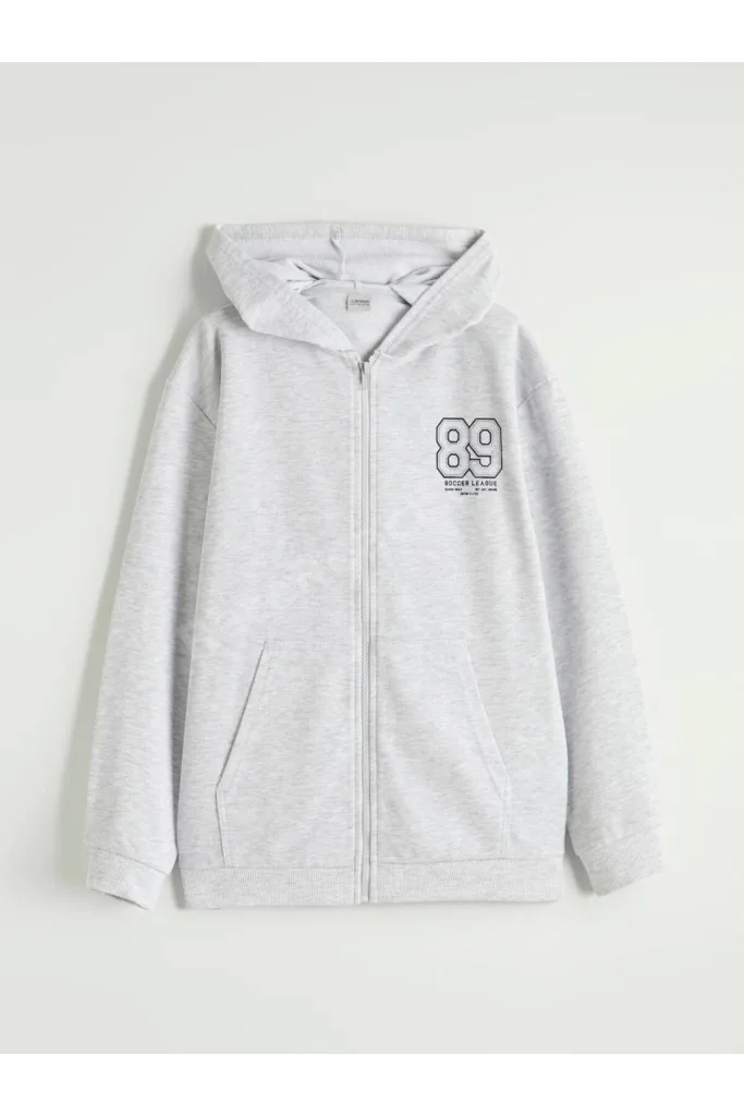 Çelebi Store'dan Kaliteli Parçalar Baskılı Kapüşonlu Erkek Çocuk Fermuarlı Sweatshirt