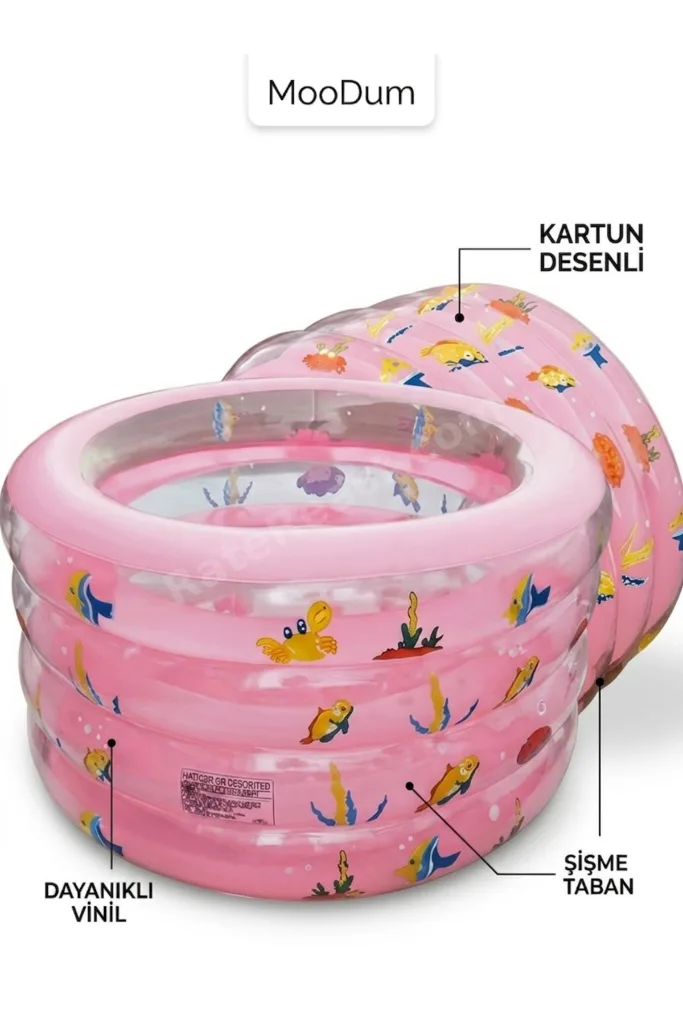 ÇOCUK VE BEBEK HAVUZU PEMBE 100 ÇAP 60 DERİNLİK GAZ ÇIKARMA DESTEKLİ 40 DER. UYGUN