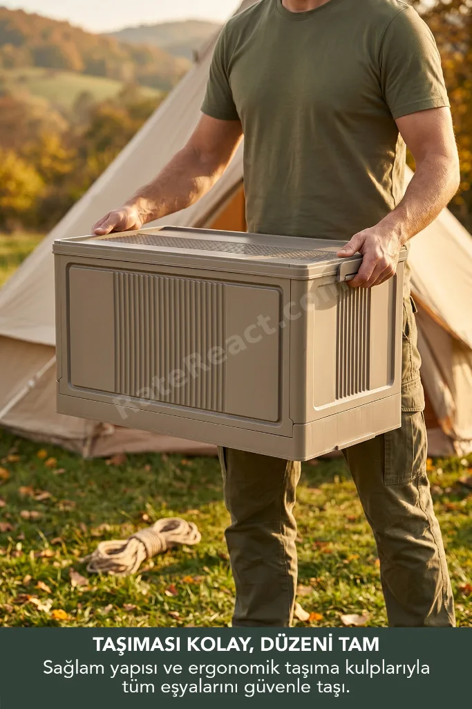 Lavine (LARGE) Katlanır Kamp Depolama Sandığı L Size 55lt Portatif Kasa Saklama Kabı Organizer