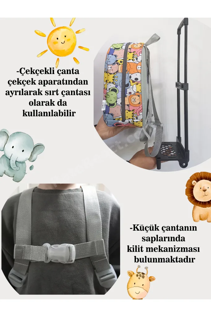 Kişiye Özel İsimli Çekçekli Çanta ve Sırt Çantası Anaokulu/Kreş Seti (2'li Set) Uzay 2-6 Yaş