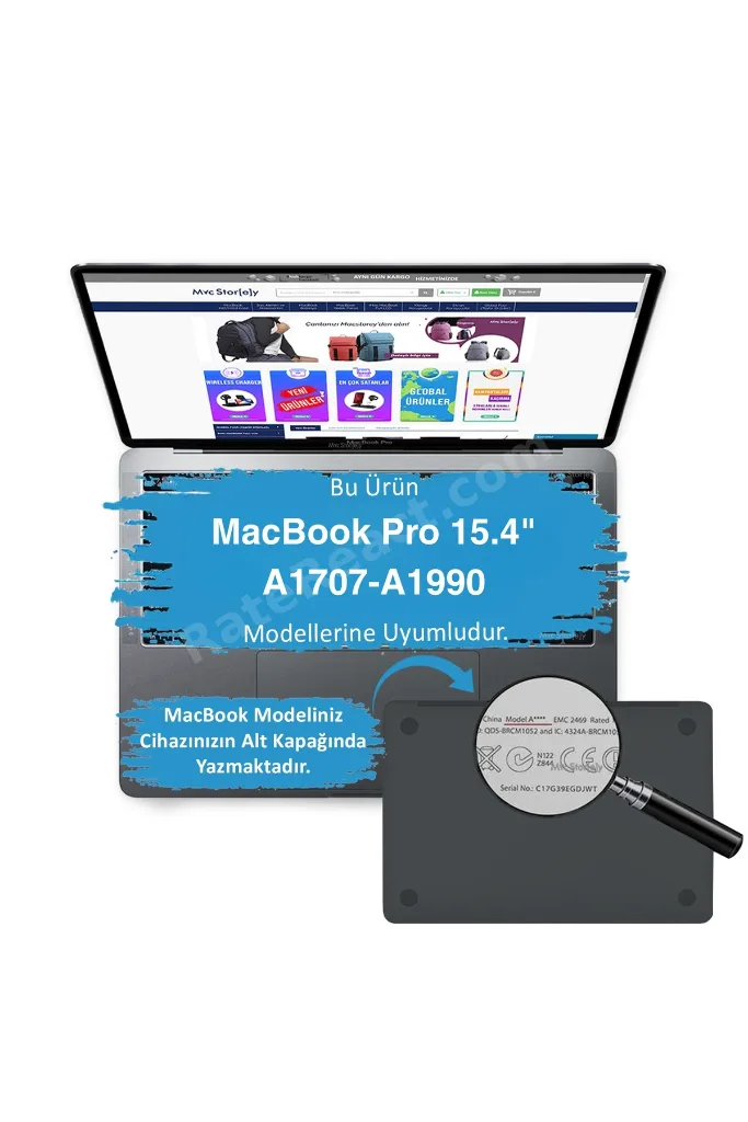 Macbook Pro Kılıf 15.4 inç Kristal Parlak Iz Yapmaz A1707, A1990 Touchbarlı Model Ile Uyumlu