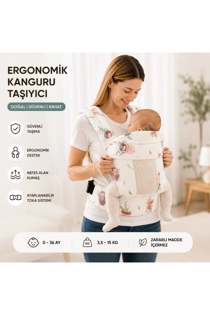 Bebek Sırt Destekli Ergonomik Kanguru Taşıyıcı Çok Yönlü Ayarlanabilir Konforlu