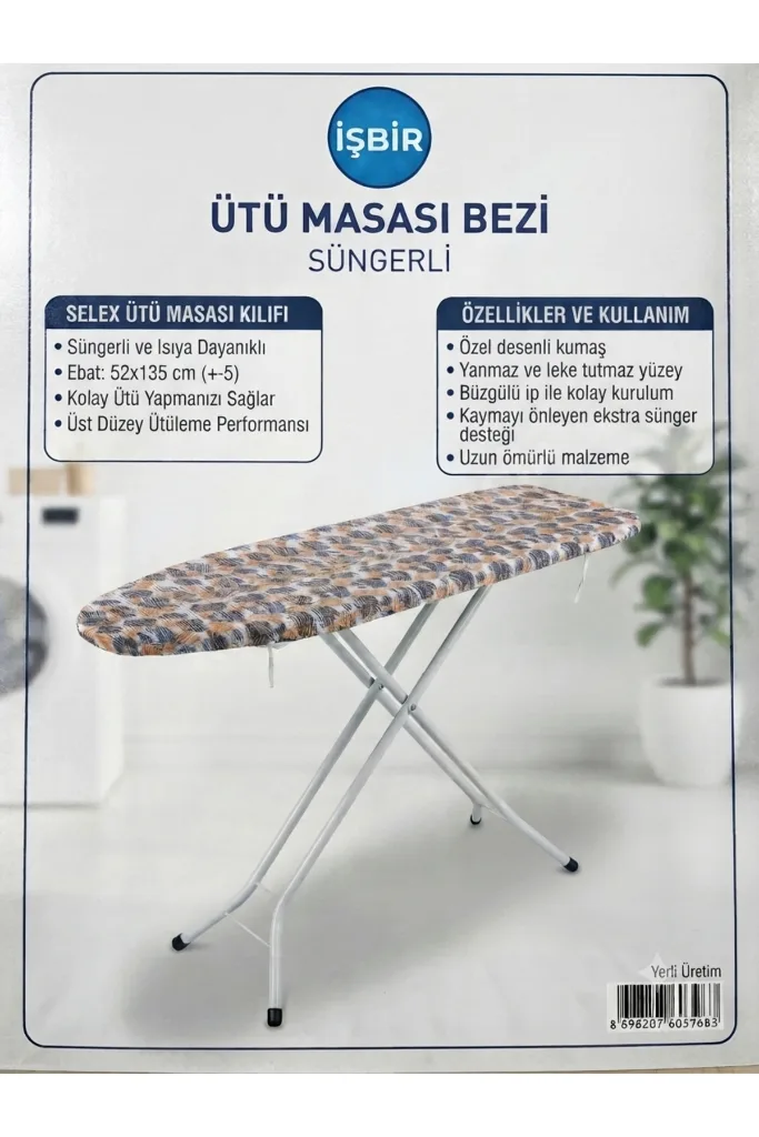 İŞBİR 1.KALİTE YANMAZ ÜTÜ MASASI KILIFI (SÜNGERLİ)