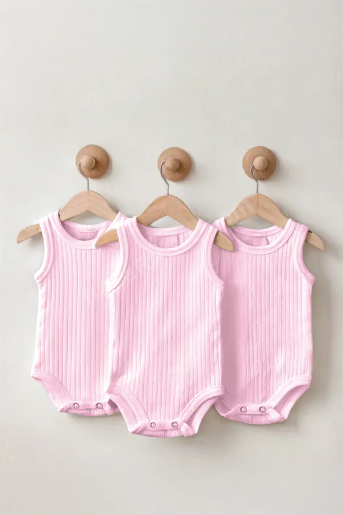 Fitilli Kumaş % 100 Pamuk Kalın Askılı Çıtçıtlı 3'lü Pembe Bebek Body/Zıbın