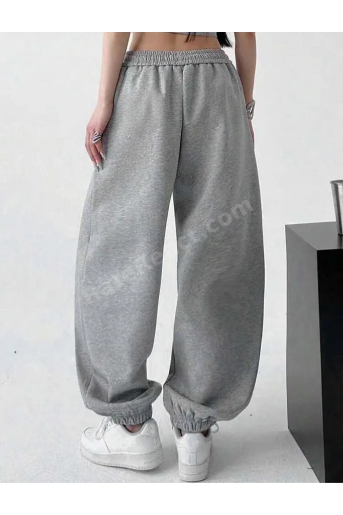 Kadın Jogger Eşofman Altı Lastikli Paça Oversize Rahat Kalıp Günlük Spor Pantolon