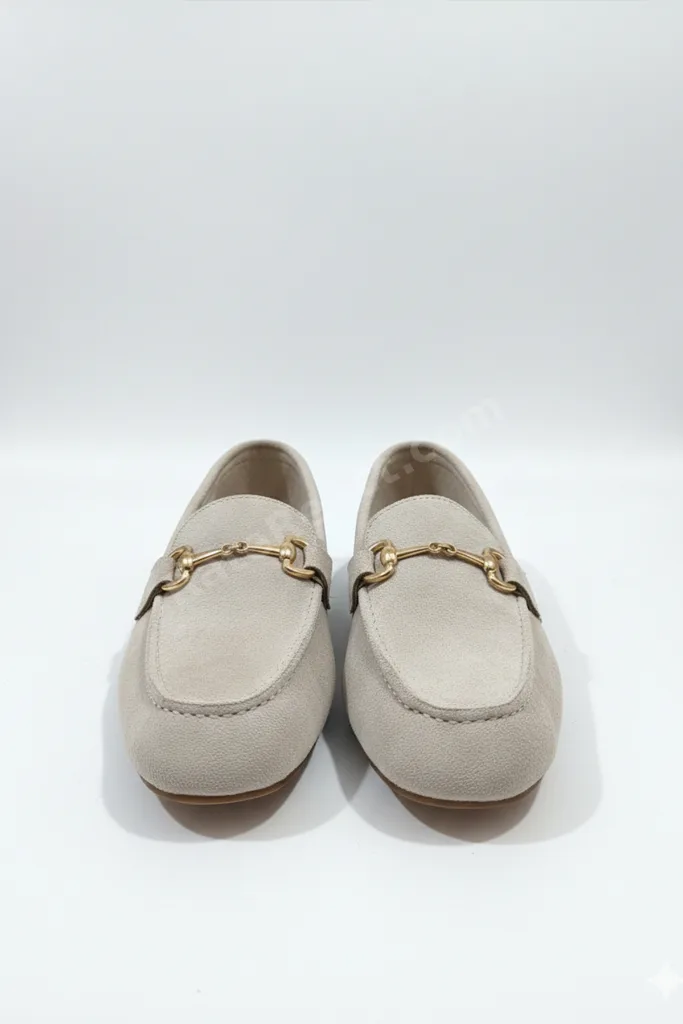 Kadın Bej Günlük İthal Süet Tokalı Loafer Casual Ortopedik Hafif Esnek Rahat Şık Kadın Ayakkabı